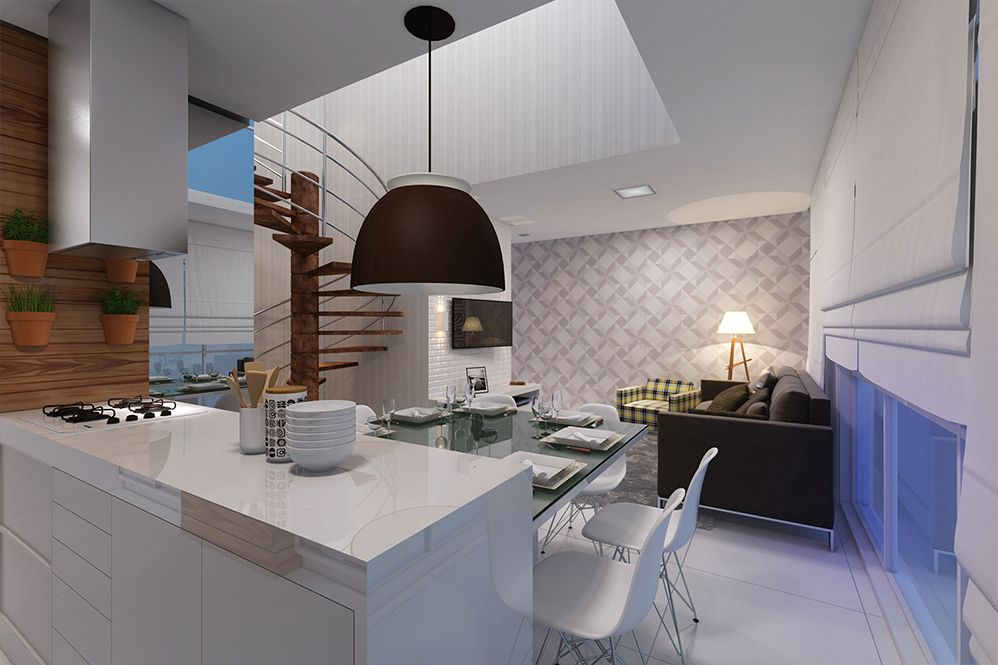 COZINHA / LIVING / ACESSO AO PISO SUPERIOR